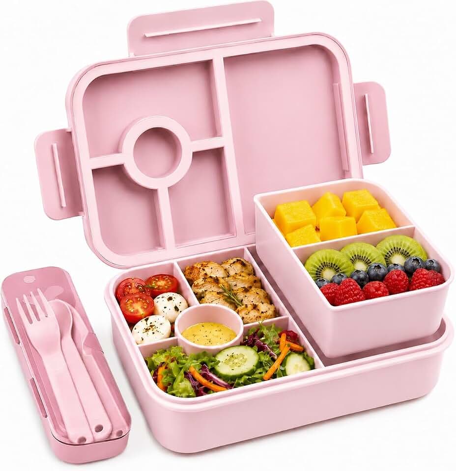 Bugucat Brotdose Kinder 1300ML, Lunchbox Auslaufsicher Mit 5 Fächern, Bento Box für Kinder & Erwachsene, Vesperdose Frühstücksbox für Mädchen & Jungen BPA-Frei