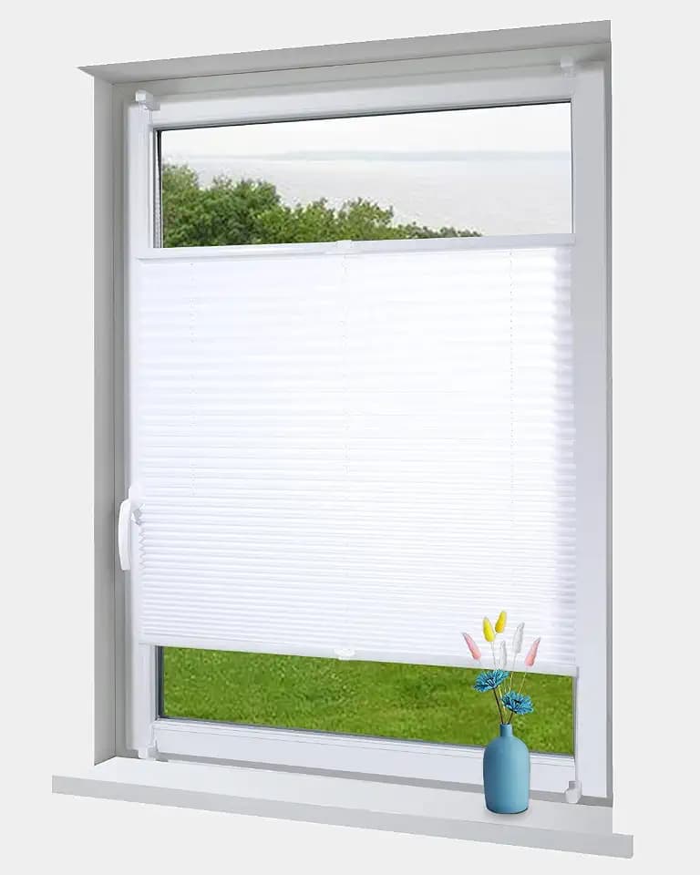 Plissee Rollo Klemmfix ohner Bohren lichtdurchlässig Crushed Optik Faltrollo für Fenster und Türen Easyfix Weiß 75x200cm