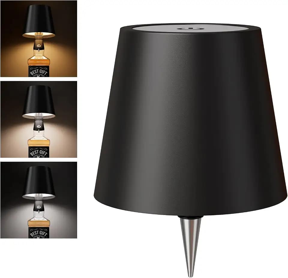 Wireless Bottle Lamp Shade - Portable LED Wine Bottle Lamp with Stopper, 3 Color Stepless Dimming Rechargeable Touch Wine Bottle Lights for Any Liquor Bottle Bars Restaurants (Black, 1 Pack)