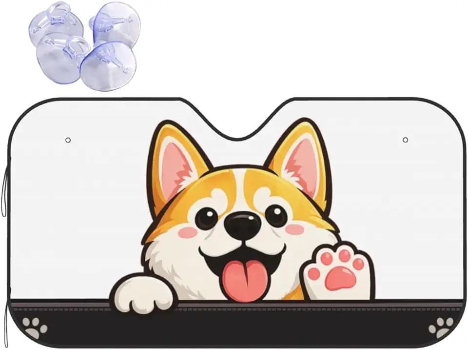 Windshield Sun Shade, UV Blocking and Keep The Vehicle Cool Car Windshield Sun Shade Foldable for Hatchback Truck SUV MPV (Cute Corgi Dog, M)