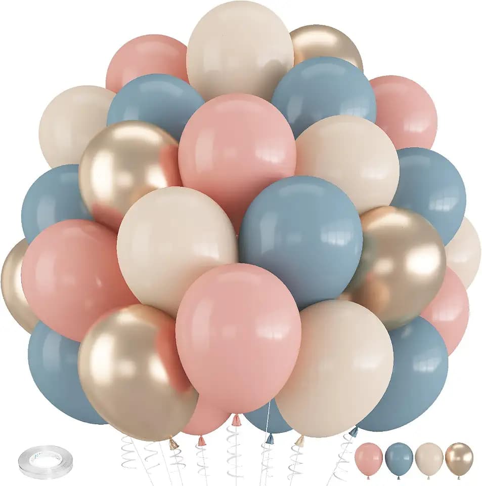 Gender Reveal Balloons, 12 Inch Dusty Pink Blue Sand Gold Balloons