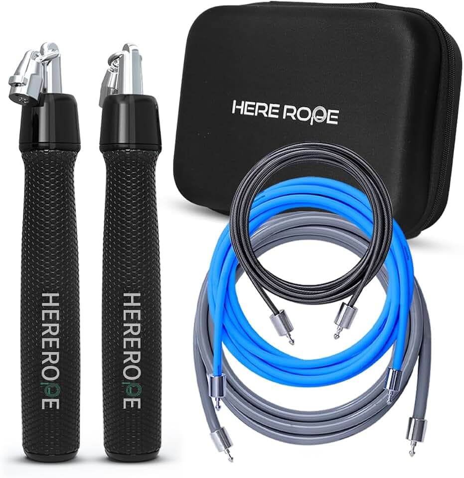 Hererope 3-in-1 Gewichtetes Springseil, Austauschbare Gewichte 1/6lb, 1/4lb, 1/2lb, 360-Grad-Rotation, Verstellbare Länge, Ergonomischer Ledergriff