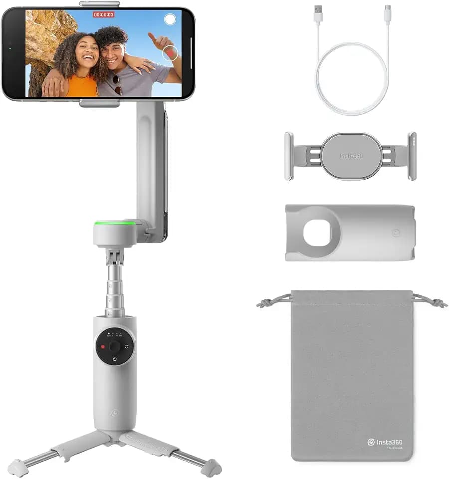 Insta360 Flow Pro - KI-gestützter Smartphone-Gimbal-Stabilisator mit 3-Achsen, Apple DockKit-Integration, Unbegrenztes 360°-Schwenk-Tracking, Stativ integriert, Zusammenklappbar & mobil