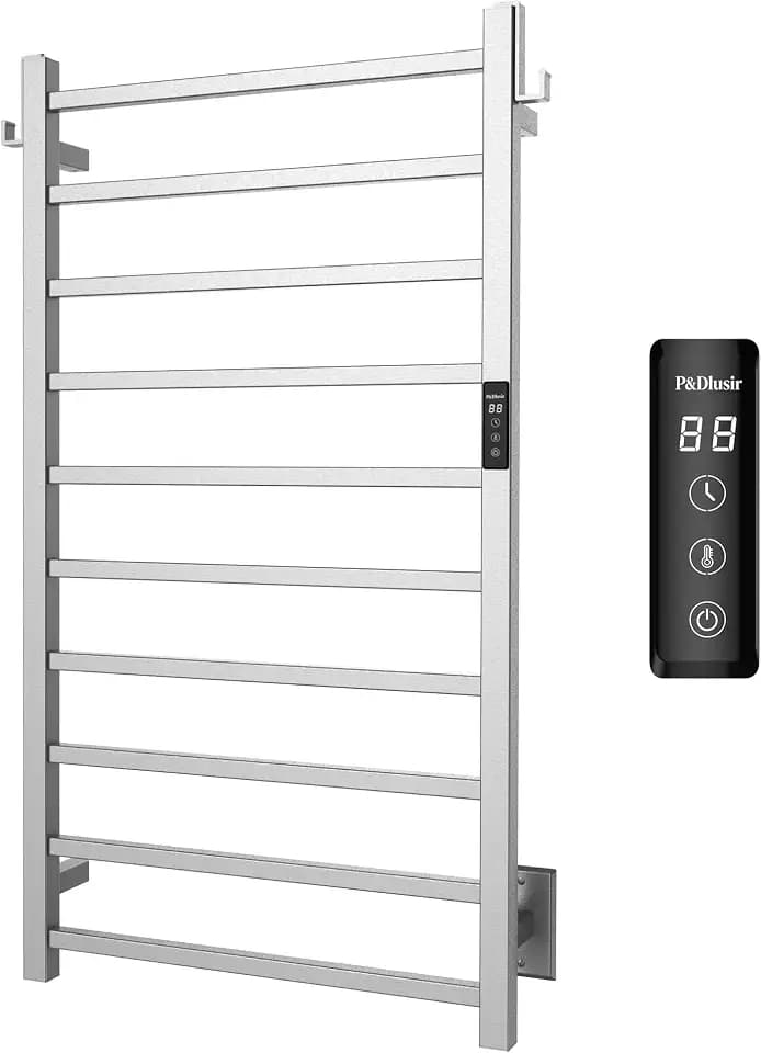 Heated Towel Rack, Wall-Mounted Towel Warmer, Brushed, 10-Bar