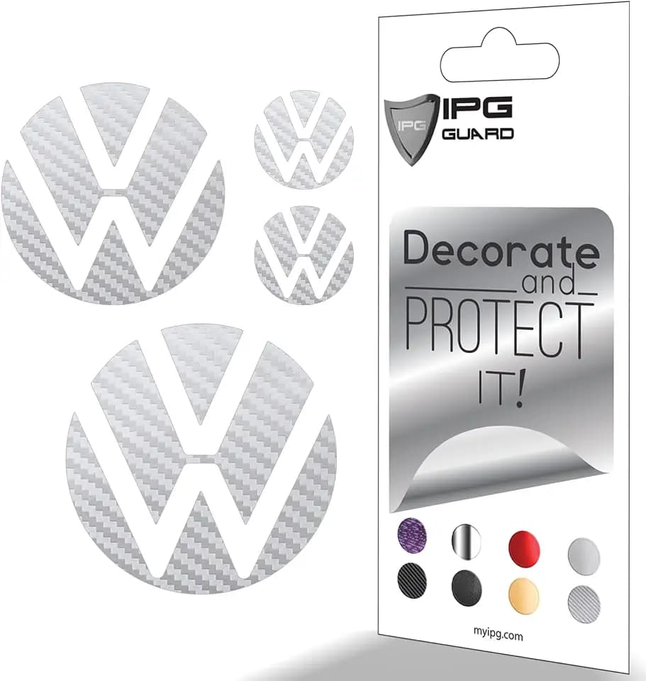 IPG Decal Made for VW 2021 Passat Polo Tiguan Golf Rear/Front Emblem Logo Decals Stickers Set (4 Units) (Silver Carbon Fiber)