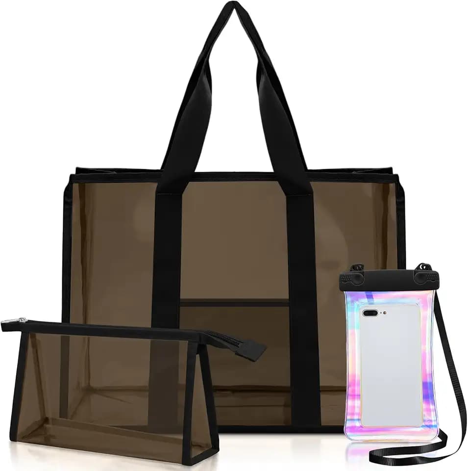 3 Pcs Waterproof Beach Bags for Women, Midnight Black