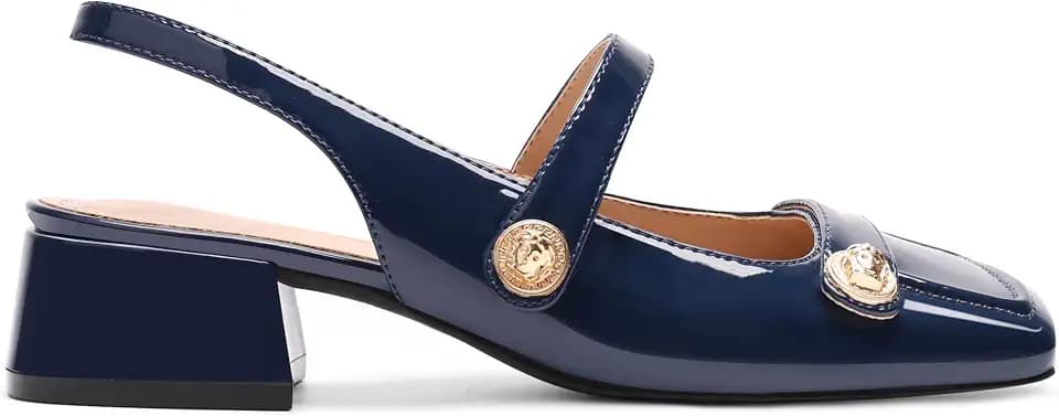 Slingback Mary Jane Heels for Women Low Block Heel Closed Square Toe Pump Shoes Heels Classic Daily Office Dressy Shoes