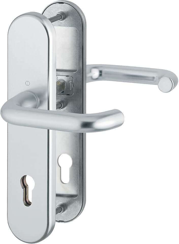 HOPPE Haustür Eingangstür Drückergarnitur PARIS - Ö-Norm Entfernung 88mm, silber eloxiert, Langschild Profilzylinder für Türstärke 42-47mm, ohne Kernziehschutz, Prüfung: RC2 nach EN 1906, 1 Stück Sicherheitsbeschlag