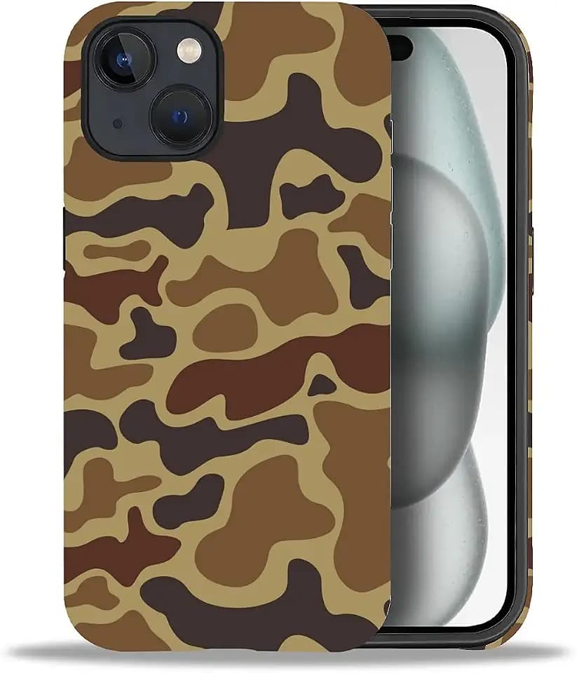 Case for iPhone 15,Exquisitely Pattern Double Protective Phone Cover Cases Soft Silicone for iPhone 15-Camouflage(Brown)