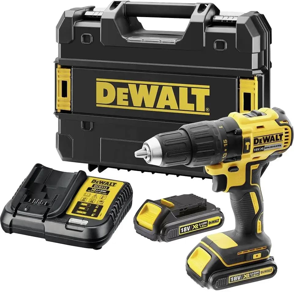DEWALT 18V, 1,5Ah Schlagbohrschrauber/Schlagschrauber (bürstenlos, robustes Schnellspannfutter, integrierte LED-Leuchte, inkl. 2 Li-Ion-Akkus, System-Schnellladegerät und T STAK-Box) DCD778S2T