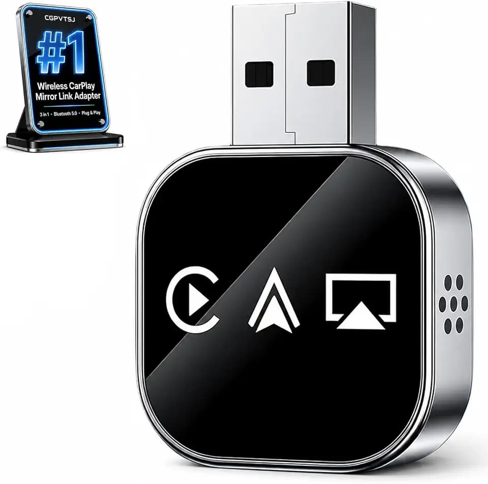 Wireless Carplay Adapter for Apple Screen for iPhone and Car Play Bluetooth to Android Auto Inalámbrico Adaptador Box Accessories Mirroring USB Watch Movies Double Portable (Black)