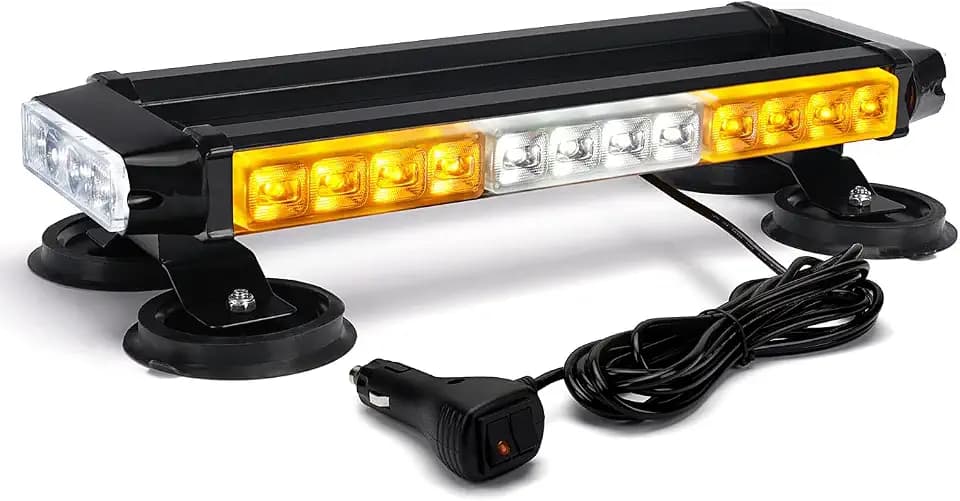 Xprite LED Rooftop Strobe Light Bar, 21 Adjustable Lighting Modes Magnetic Base Exterior Lamp for Construction Vehicles Tow Trucks Snow Plow Vans - White Amber