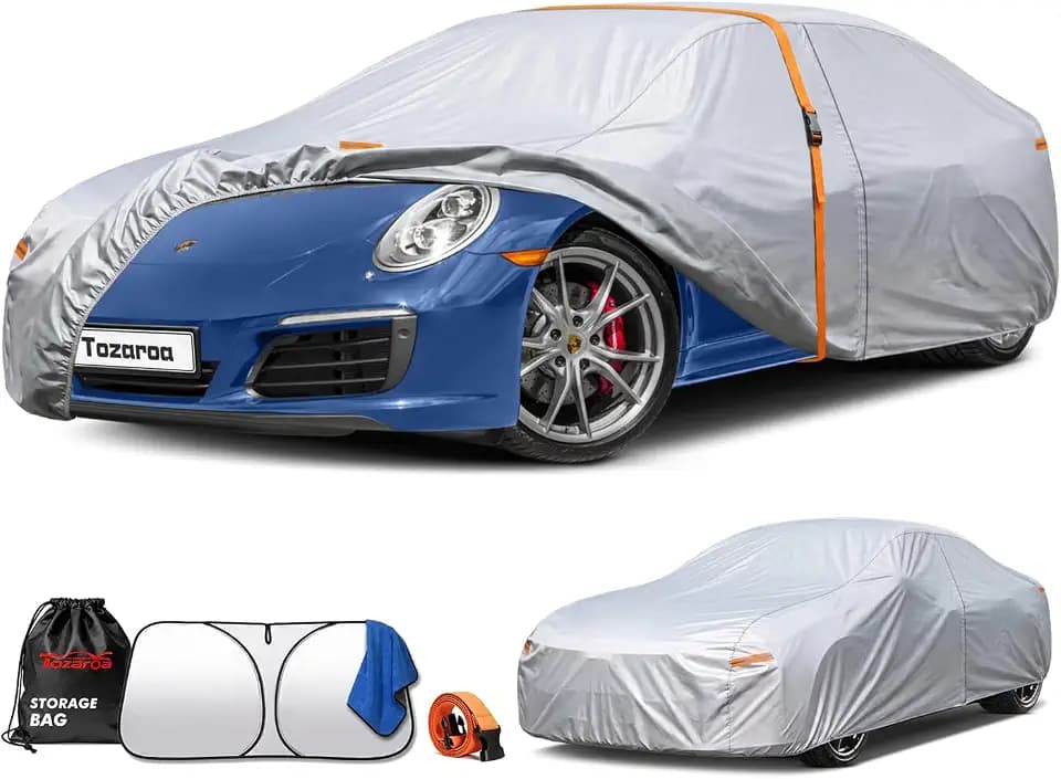Car Cover Custom Fit for Porsche 911 Waterproof All-Weather,Outdoor Heavy Duty UV-Resistant Full Car Covers with Windshield Sun Shade&Storage Bag,Driver Door Zipper