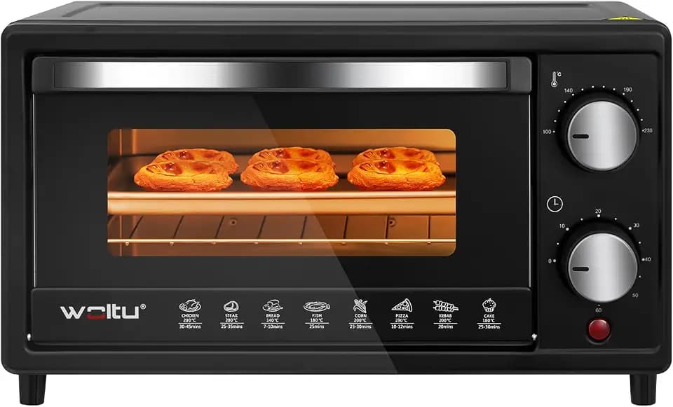 WOLTU Minibackofen 10 Liter, 800 Watt Toasterofen | Pizzaofen | Backblech mit Timer Mini Backofen für Pizza, Toast, Truthahn, Hot Dogs Schwarz