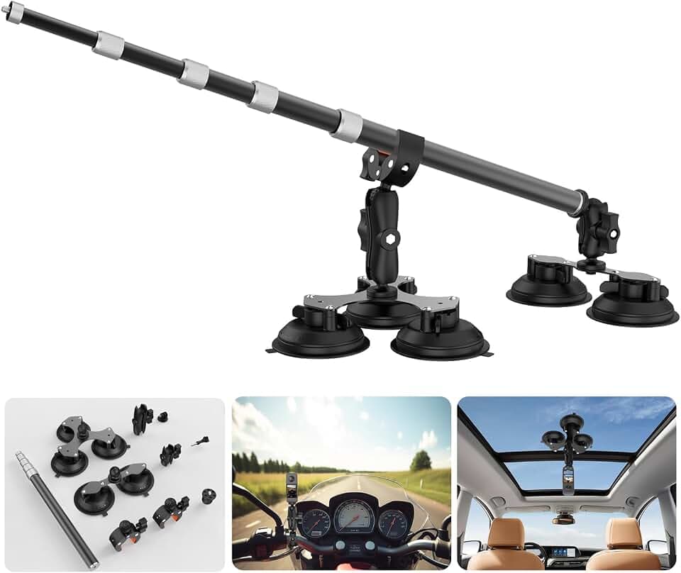 UNSTINCER Action Kamera Auto Halterung mit 5 Saugnapf und Selfie-Stick
