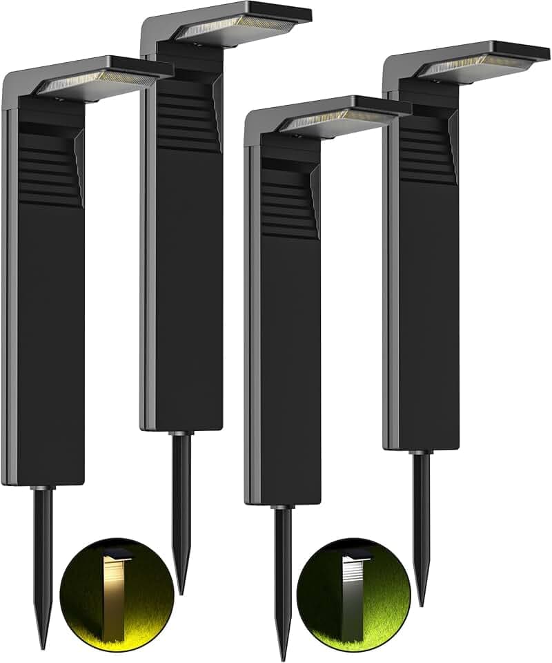 OUSFOT Solarstrahler für außen Garten [4 Stück] IP65 Wasserdicht Wegeleuchten Solar Strahler Außen mit 2 Farbtemperaturen Solarlampen Solarleuchten Gartenbeleuchtung für Garten/Terrasse/Wege