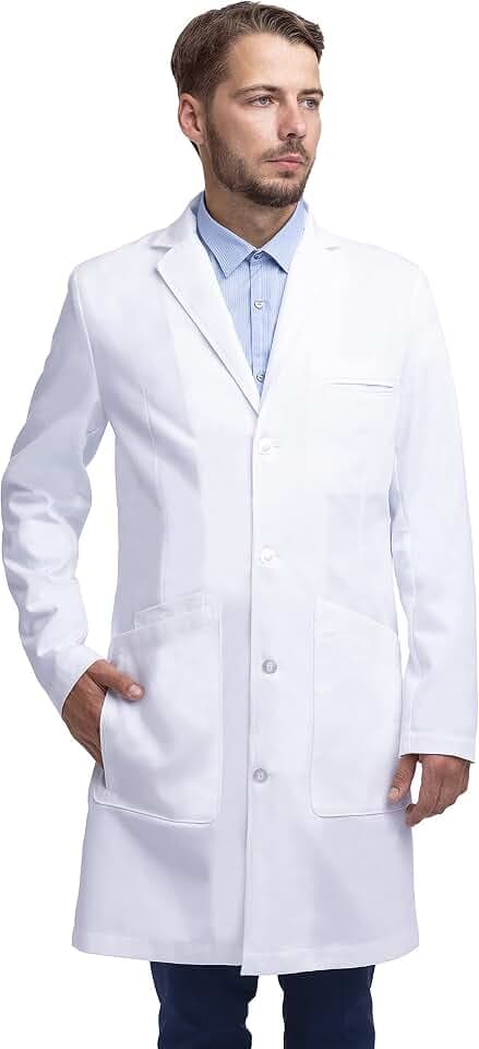 Dr. James Laborkittel für Damen und Herren, Premium, Taillierte Passform, Knopfverschluss, 3 Taschen mit Tabletfach, OEKO-TEX Zertifiziert, Weißer Arbeitskittel für Klinik und Labor