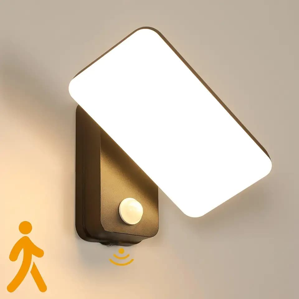 LED Außenwandleuchte 16W 1800LM, Moderne Wandlampe LED IP65 Wasserdicht mit Bewegungsmelder, 350° Schwenkbar Sensor Wandleuchte 3000K Warmweiß für Villa Veranda Garten Balkon,Schwarz