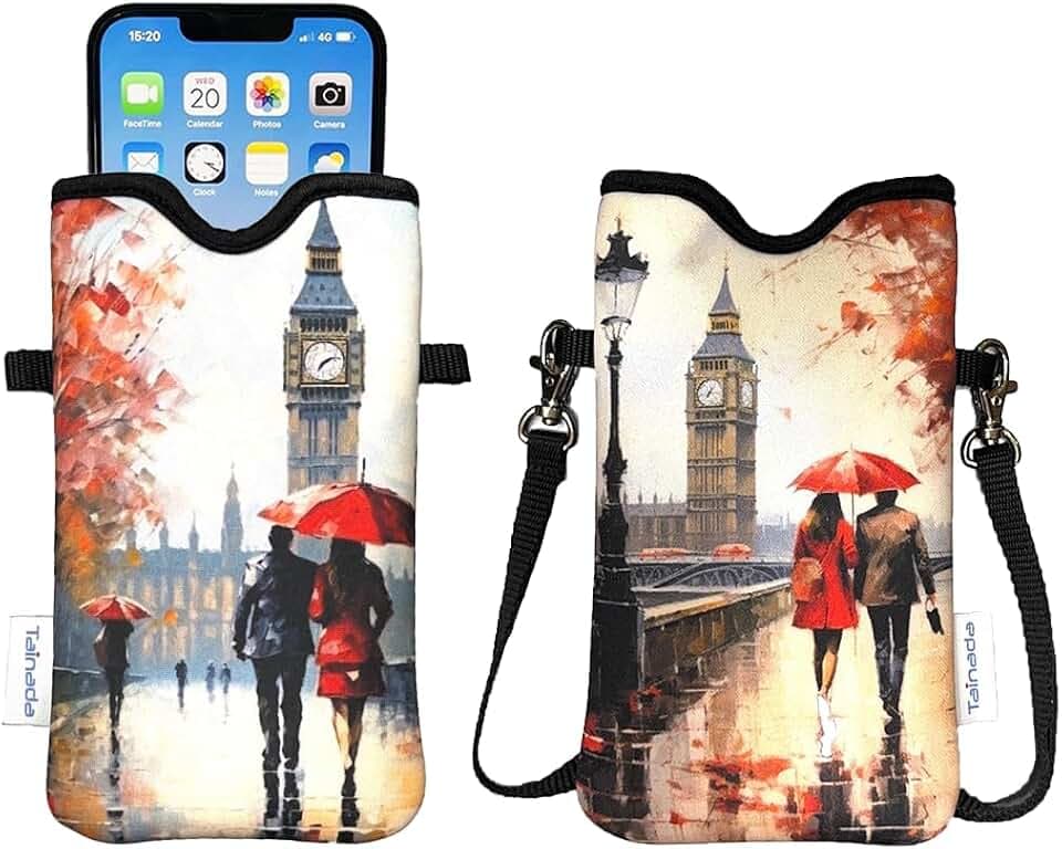 Tainada Neoprene Neck Cell Phone Pouch w/Crossbody Strap (Autumn in London)
