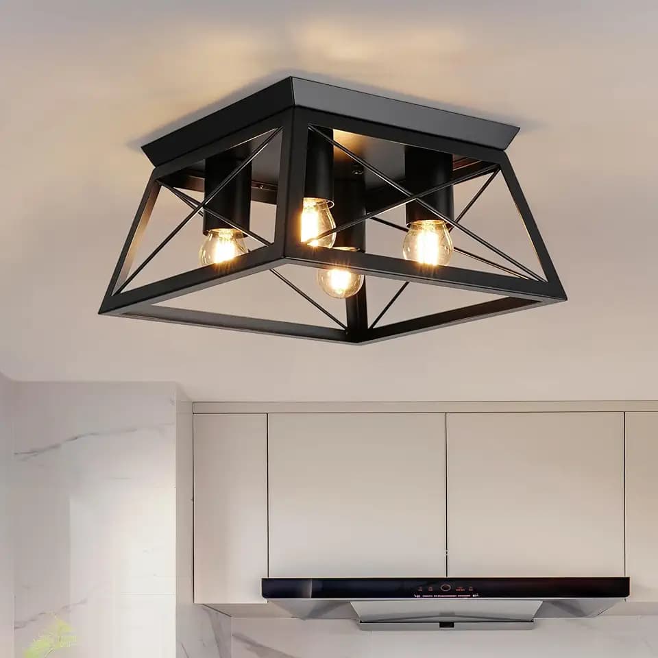 foucasal 4-Light Industrial Square Flush Mount Ceiling Light Black