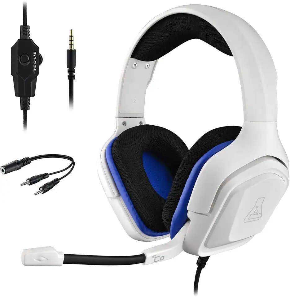 The G-LAB Korp Cobalt Gaming Headset - Stereo Mikrofon, Ultraleicht, Ultra Bass Stereo Headset - 3,5 mm Klinke für PC PS4 PS5 Xbox One Mac Nintendo Switch Tablet Smartphone (weiß)