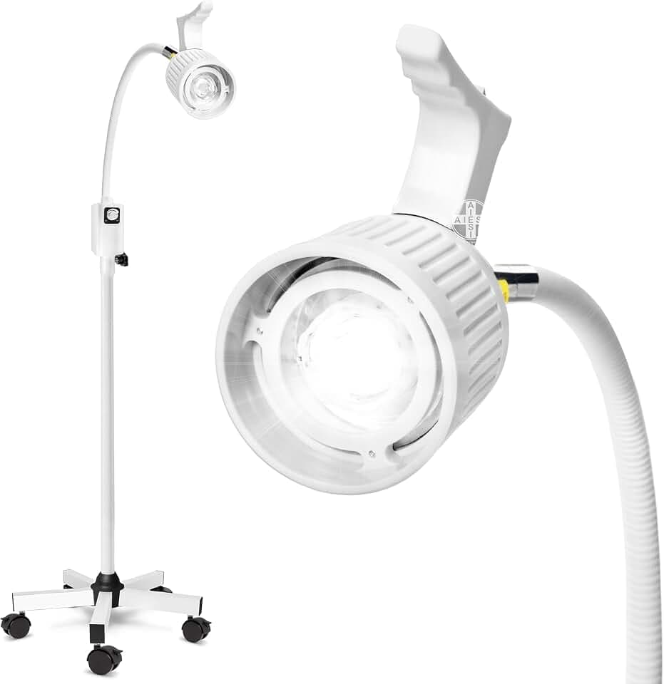 AIESI® Medizinische LED-Untersuchungslampe mit flexiblem Arm auf Ständer mit Schwenkrädern für medizinische Zwecke, gerichtete Artikulation, Garantie 24 Monate