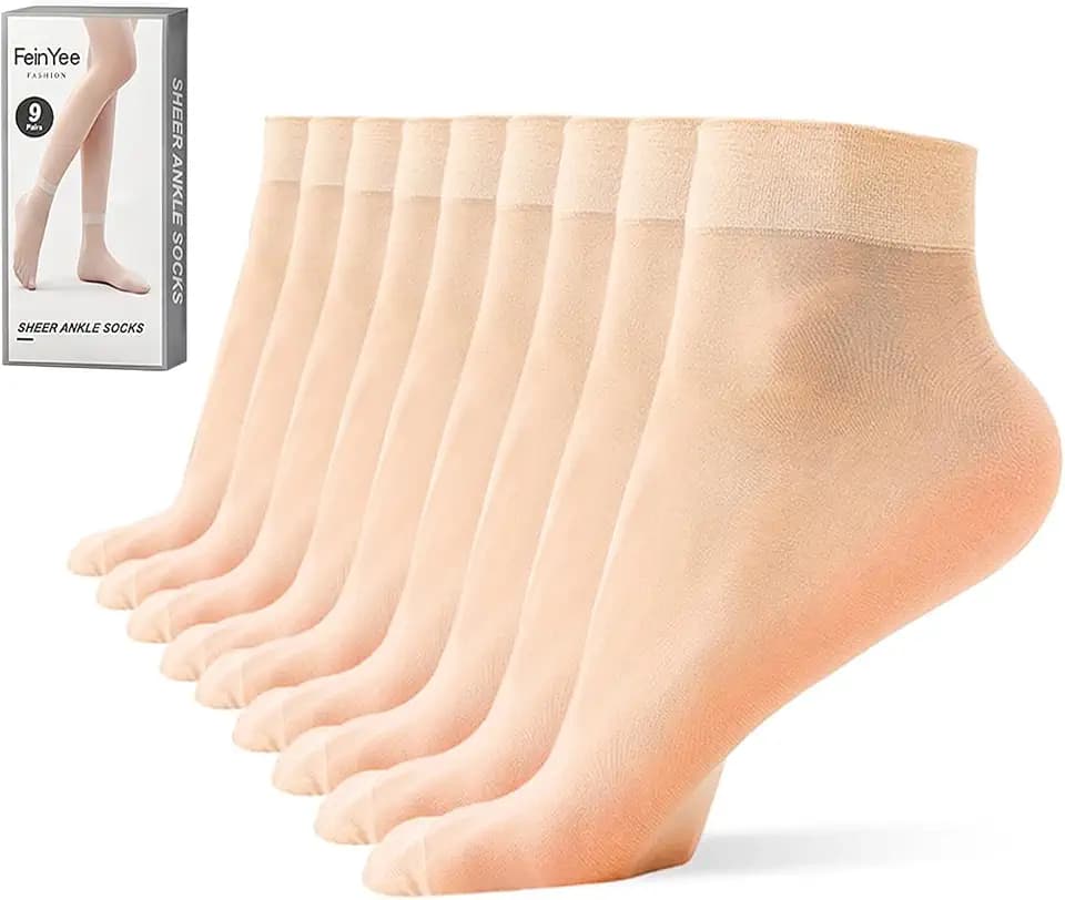 9 Pairs(in Gift Box) Ankle Sheer Socks For Women,Premium 20D Reinforced Toes in Black & Nude One Size