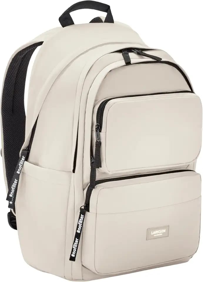 LARKSON Schulrucksack Mädchen & Jungen Teenager Beige - No 3 Advanced - Großer Rucksack Damen & Herren für Schule - 16" Laptopfach - Aus PET - Wasserabweisend