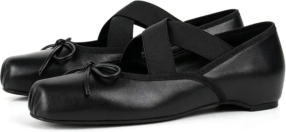 KISSASA Ballet Flats for Women Closed Square Toe Hidden Heel Low Wedge Ballerinas Flat Shoes for Causal Office