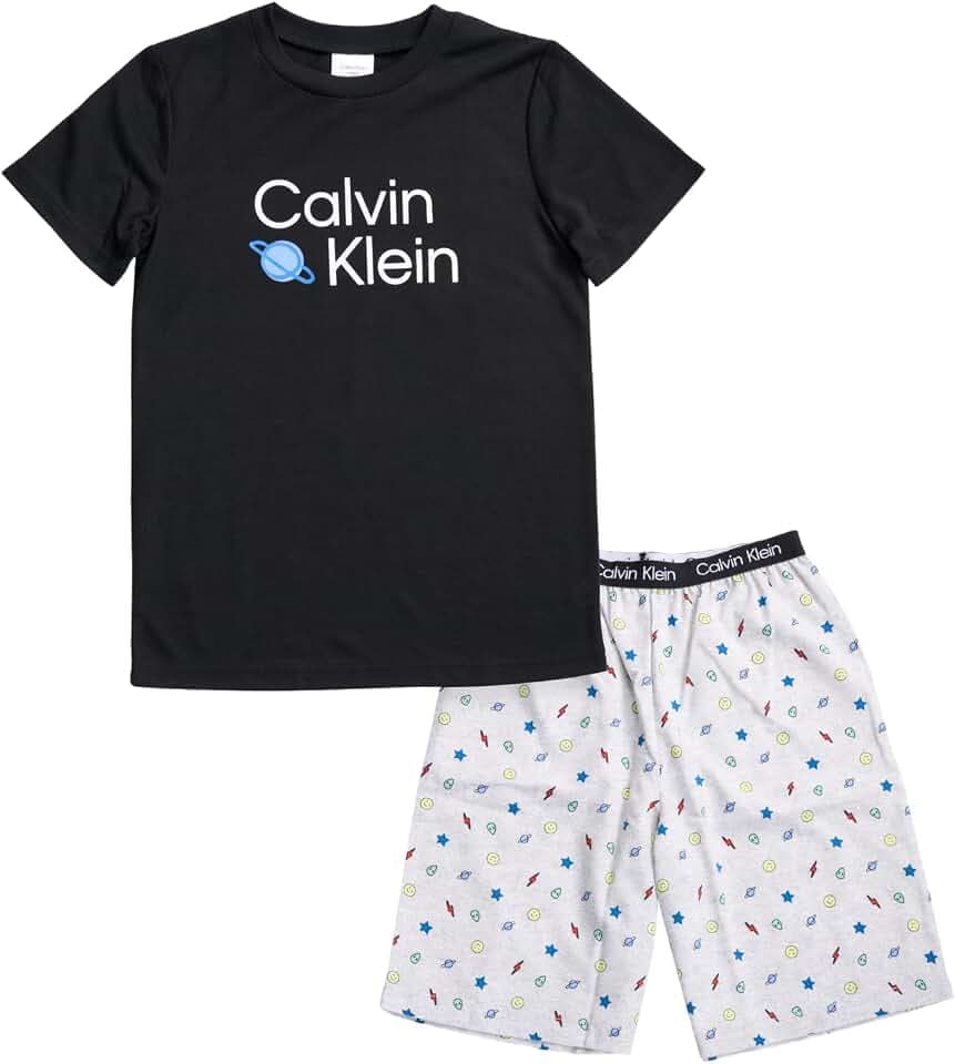 Calvin Klein Boys' 2 Piece Sleepwear Top and Bottom Pajama Set Pj