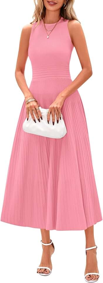 PRETTYGARDEN Women's Summer Pleated Midi Work Dress
