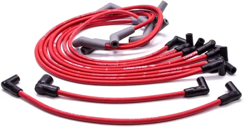 Ford Racing Spark Plug Wire Set, Spiral Core, 9 mm, Red, 45 Degree Plug Boots, HEI Style Terminal, Compatible with Big Block Ford, Kit