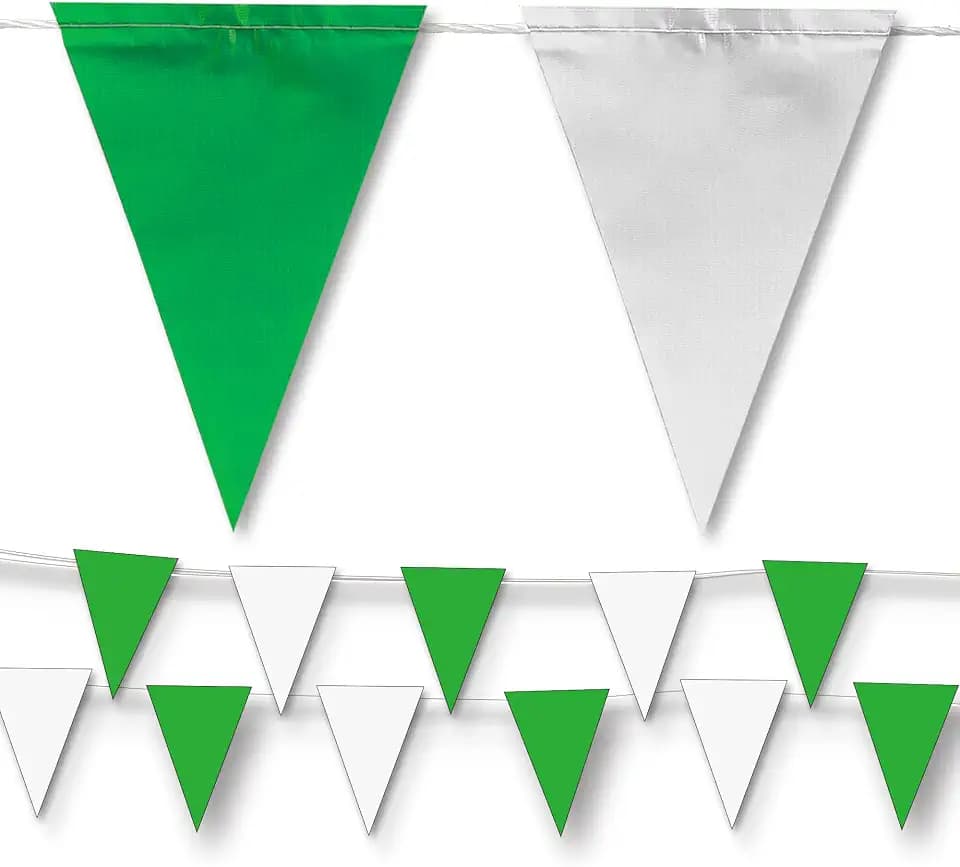 Green & White Pennant Banner Flags | OSHA 500lb Rated | Strand Fade Resistant 【102FT】