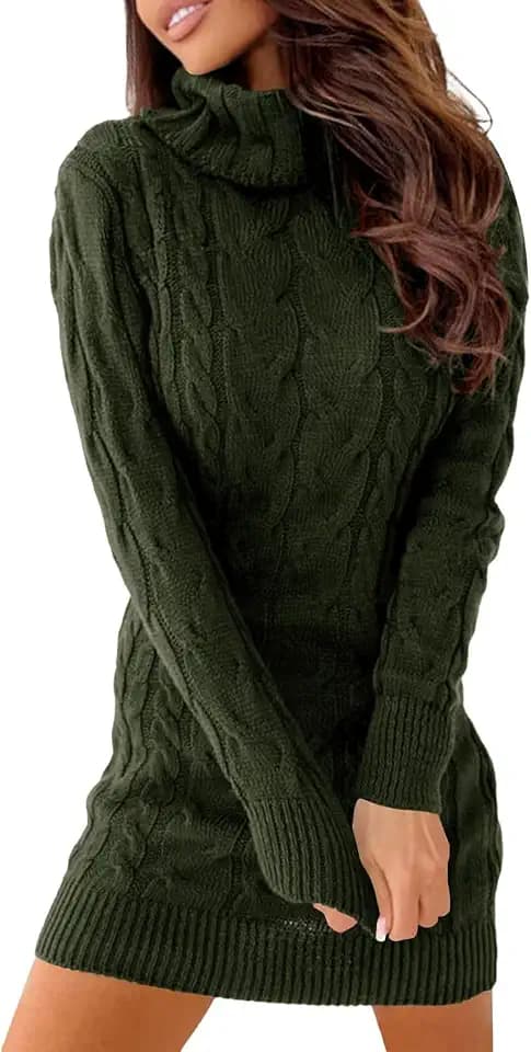 Ebifin Strickkleid Damen Rollkragen Strickpullover Elegant Dress