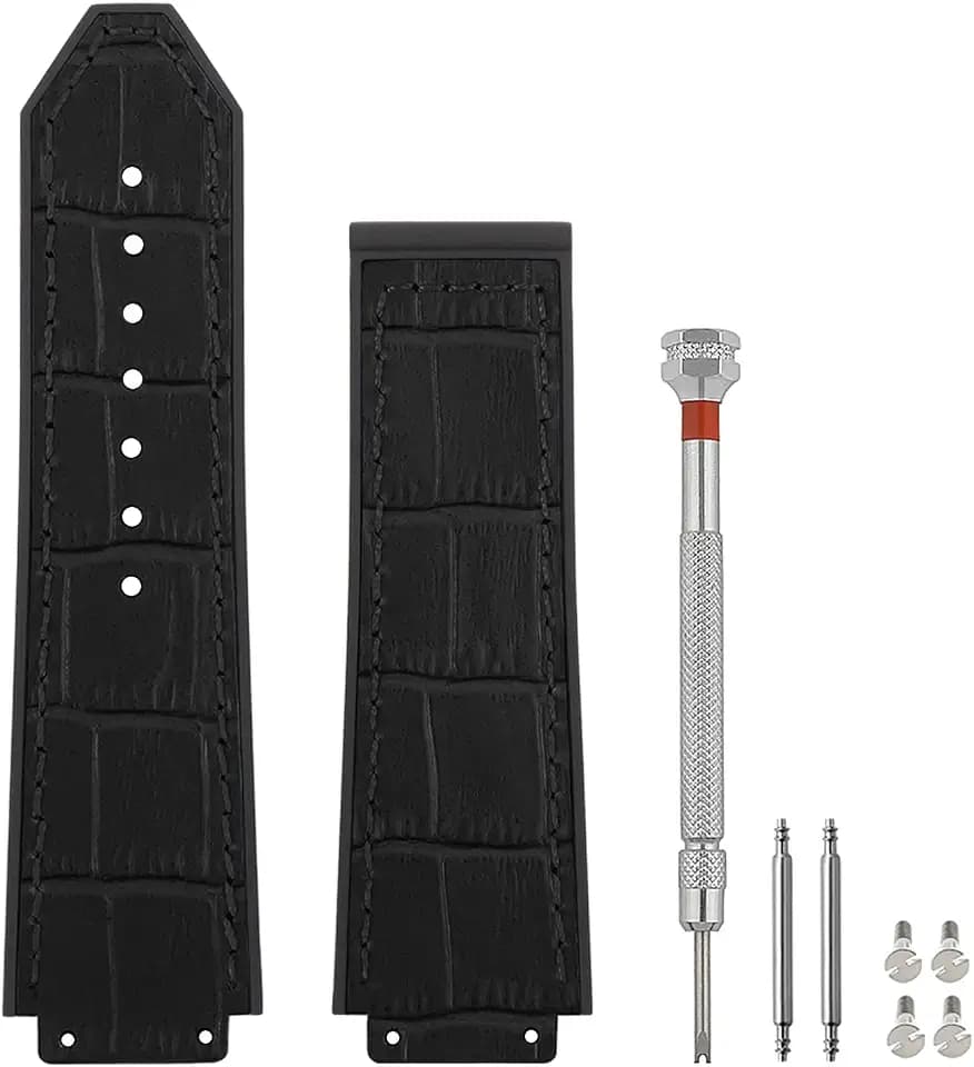 25mm Leather Watch Bands Compatible with 25x19x22mm Strap Soft Silicone Rubber Lined Replacement Watch Straps