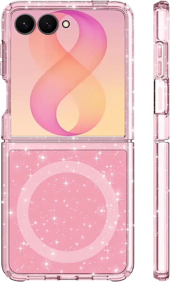 Miimall Bling Klar für Samsung Galaxy Z Flip8 Magnet Hülle Ultra Dünn, Magnetisch Stoßfest Kratzfest Stabil Schutzhülle Slim Thin Pink Frauen Cute Bumper Full Cover für Flip Z8 5G Case Sparkle Rosa