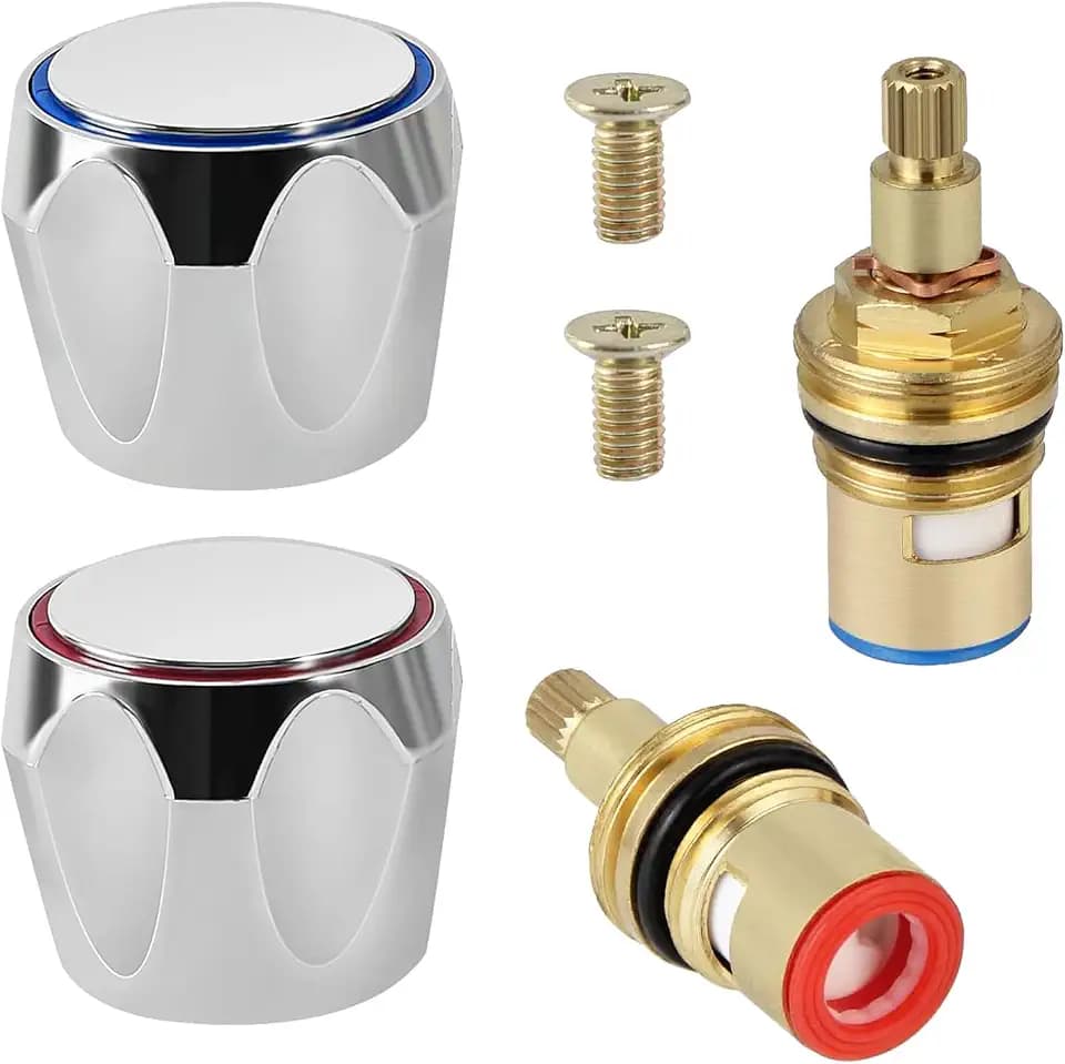 2 Stück Wasserhahn Ventiloberteil, 1/2"" 20 Zähne Wasserhahn Kartusche Hot Cold Wasserhahn Kartusche Keramik Messing Scheibe Oberteil Ersatzteile für Bad und Küche