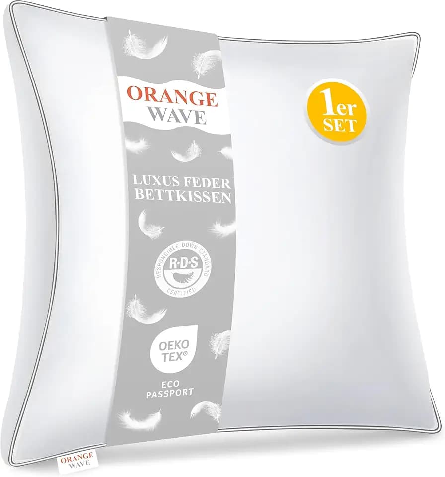 Orange Wave Daunen- & Federkissen 80x80 cm – 3-Kammer, Hypoallergen