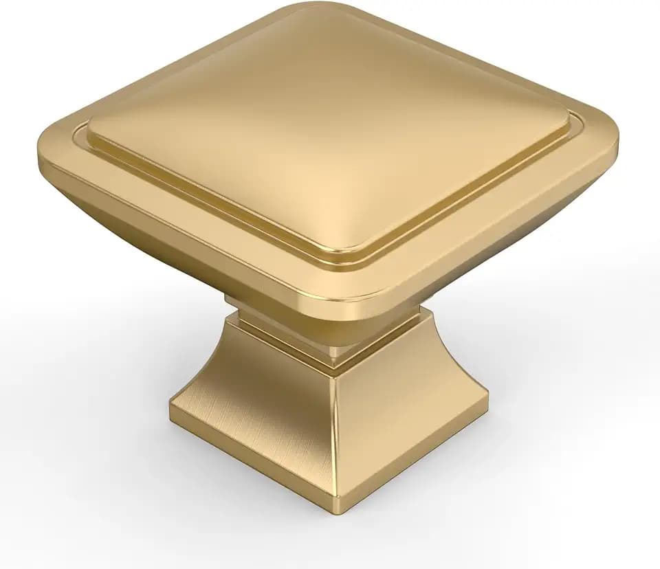 Amerdeco 10 Pack Champagne Bronze Square Kitchen Cabinet Knobs Cabinet Hardware Single Hole Cabinet Pulls Drawer Knobs and Pulls for Bathroom Cabinets ZH0019