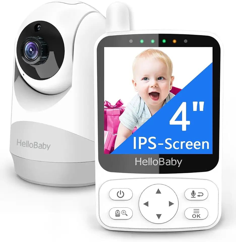 HelloBaby Babyphone mit Kamera,29 Stunden Akkulaufzeit Babyfon,318°/120° Baby Monitor mit Ferngesteuerter Pan-Tilt Kamera 2X Zoom,Infrarot-Nachtsichtkamera ECO-Modus,Bis zu 1000ft,2-Wege-Audio