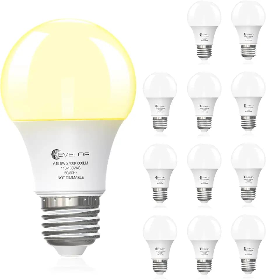 evelor A19 LED Light Bulbs, 60 Watt Equivalent,Soft White 2700K,12-Packs