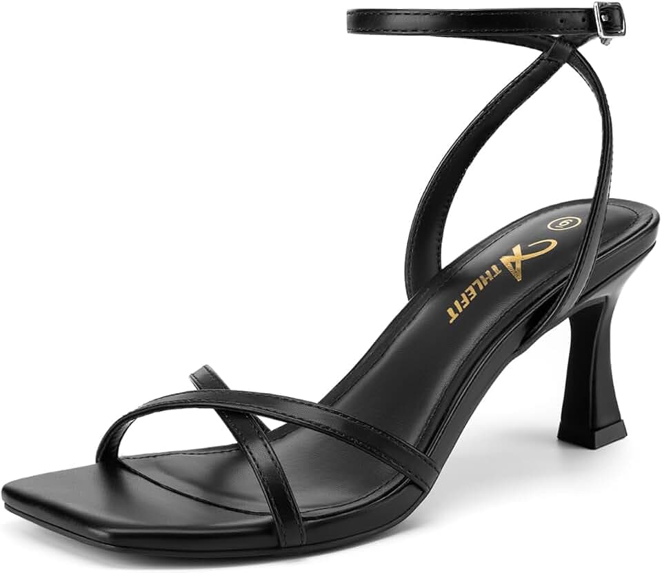 Athlefit Kitten Heels for Women Square Open Toe Strappy High Heels for Prom