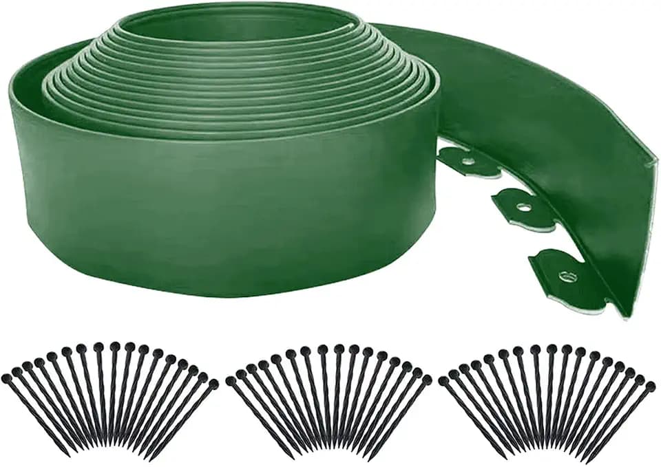 Landscape Edging 33FT,Garden Edging Borders [Extra Tall 4IN High] Flexible Lawn Edging Kit with Total 50pcs Stakes,Mini Plastic Fence Edge Used for Yard,Flowerbeds,Landscaping,Grass,Tree -Green