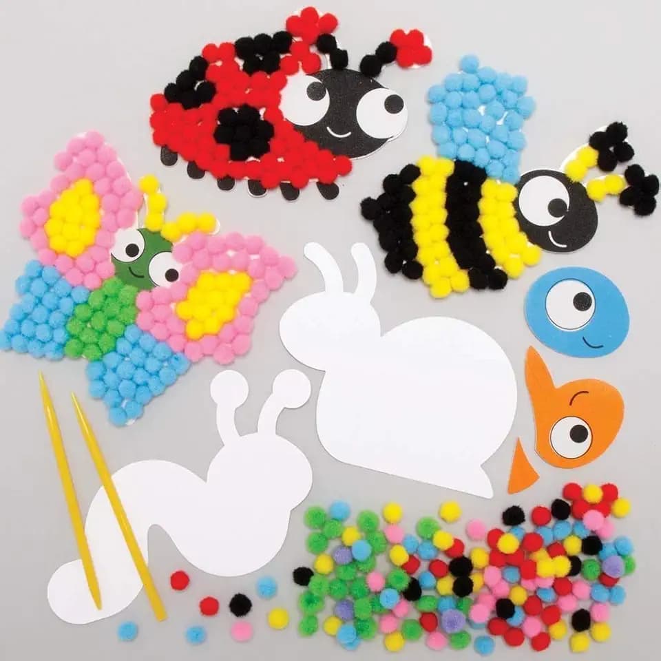 Baker Ross AX871 Käfer Bommel Set - 5er Pack, Kreativset für Kinder zum Basteln, Dekorieren und Ausstellen