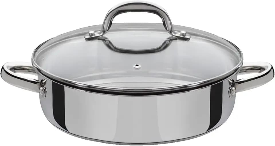GSW 990066 Montreal Servierpfanne mit Glasdeckel, Edelstahl - 38 x 25,5 x 12 cm, Silber