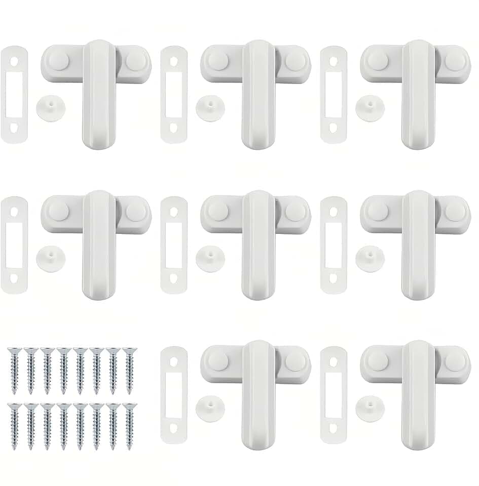 PARFCO 8 Stück Fenstersicherung Einbruchschutz, Aluminiumlegierung Fenster Einbruchschutz, Weiß Fensterschloss, Schraubmontage Fensterriegel, für PVC-, Holz und Verbundtüren und Fenster