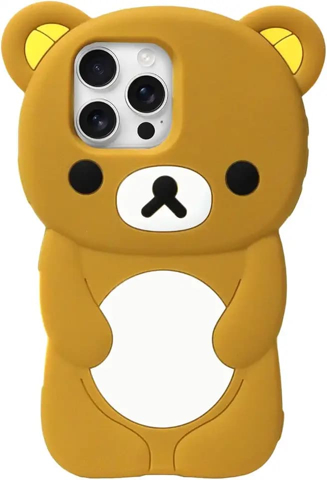IAIYOXI Soft Silicone Bear Case for iPhone 17 Pro Max, Cute 3D Cartoon Teddy Bear Designed, Protective Lovely Fun Adorable Fashion Phone Case, Kawaii Cover for Women Girls Kids, Brown