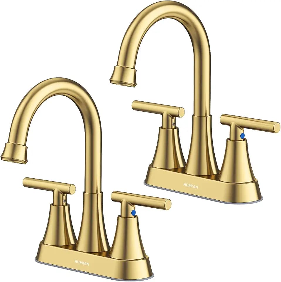 Brushed Gold Bathroom Faucets, Hurran 4 inch Centerset 2-Handle Lead-Free