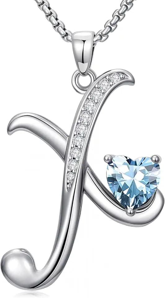 A to Z Initial Birthstone Pendant Necklaces Name Jewelry for Women