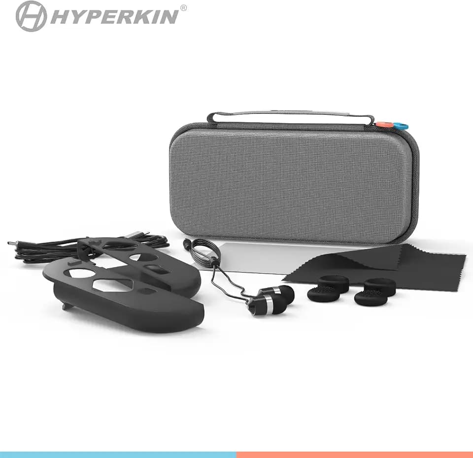Hyperkin Travel Kit Accessories Bundle with EVA Hard Carrying Case for Nintendo Switch 2, Joy-Con 2 Silicone Covers, USB-C Charging Cable, Earbuds, Thumb Grips, Tempered Glass Screen Protector & Cleaning Cloth